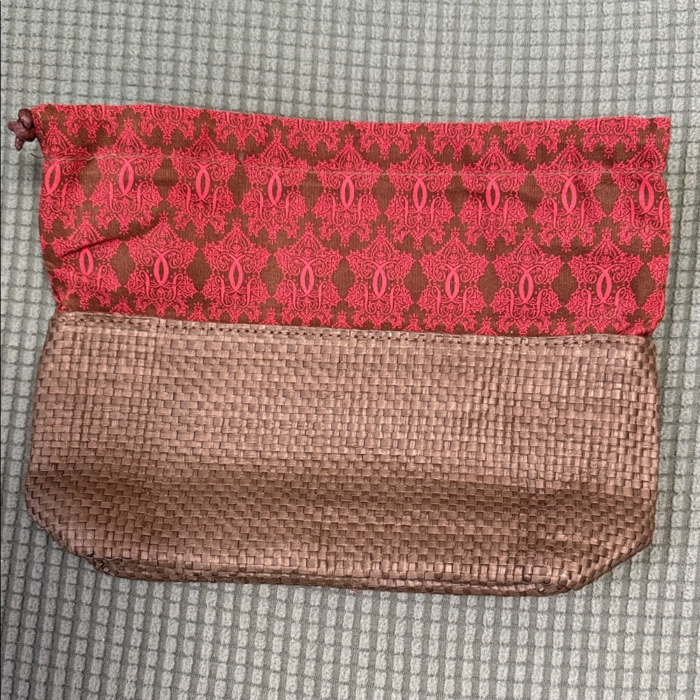 Elegant Guerlain Red and Brown Clutch with Draw String New